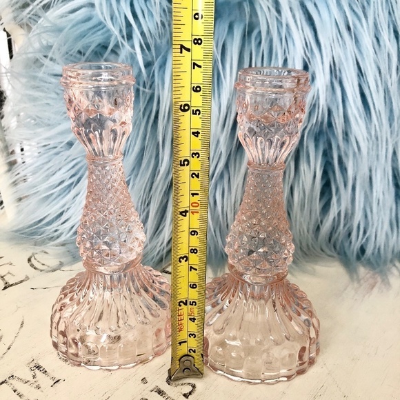 Candle Stick Holders, Taper, Pink, Glass, Set of 2, Very Nice Condition - Picture 7 of 7